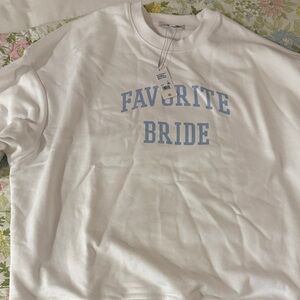 Favorite Daughter White and Blue Crew Neck Sweater
